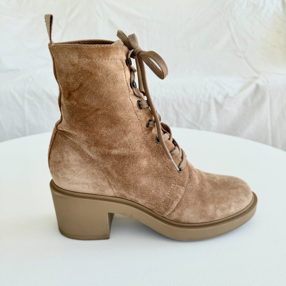 Gianvito Rossi Foster Lace-Up Combat Boots in Camel Suede - Picture 11 of 16